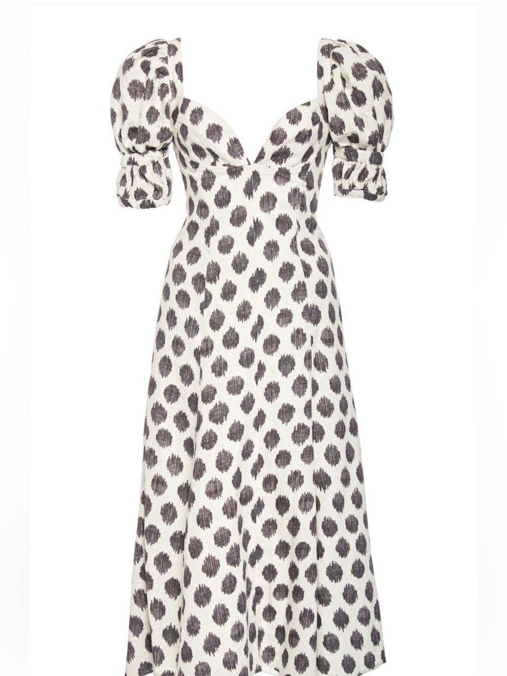 Andres Otalora Polkadot Midi Dress with Puff Sleeves
